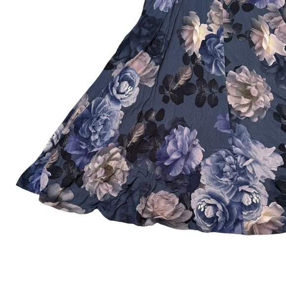 Johnny Was Grey Peony Long Sleeve Tee Dress Blue Gray Floral Print - Size Large - Picture 8 of 10
